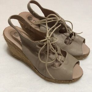 Eric Michael Taupe Leather Gossip Lace Up Jute Wedge Sandal